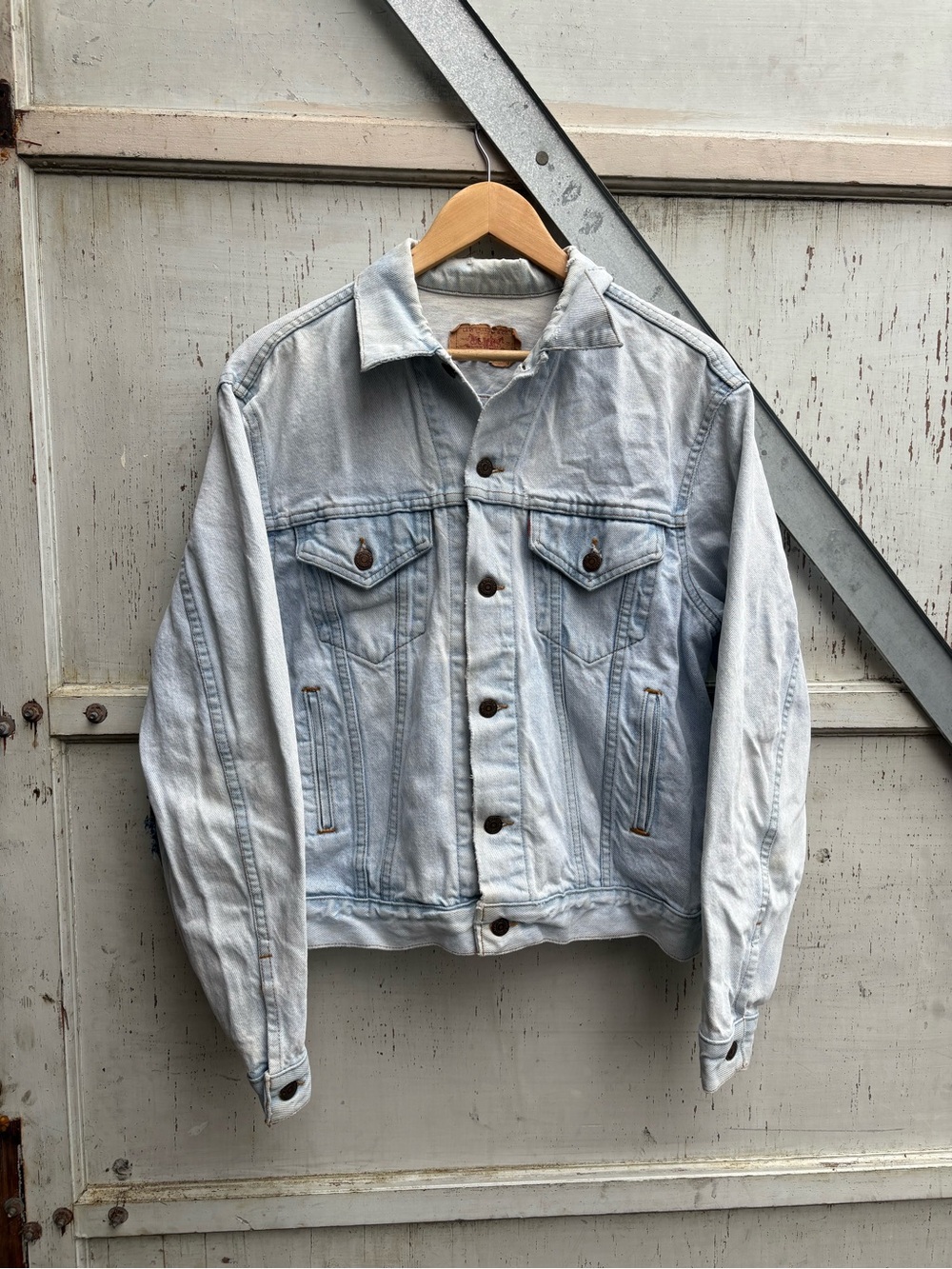 Vintage 80s Levi's Orange Tab Light Blue Denim Faded Distressed Men’s Jacket S